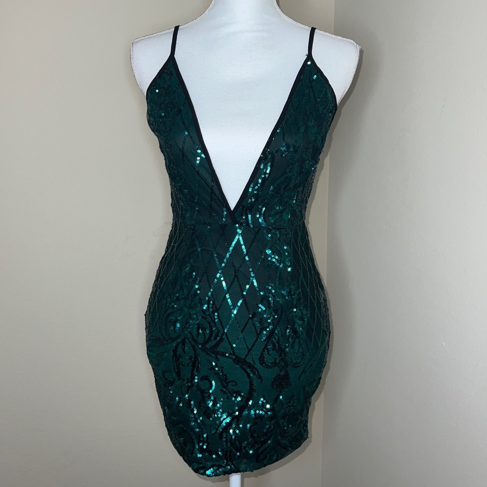 PrettyLittleThing Dark Green Sequin Dress